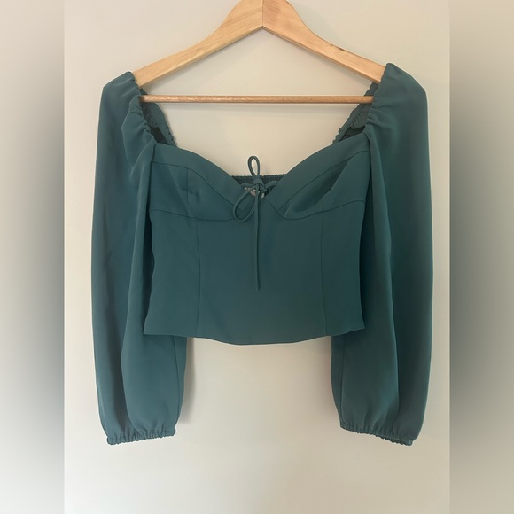 Wilfred Tops - Aritzia Wilfred Novella Blouse Teal Long Sleeve Crop Top